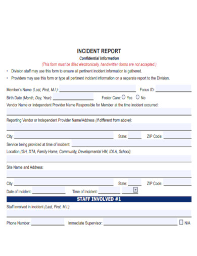 Incident Report Confidential Information