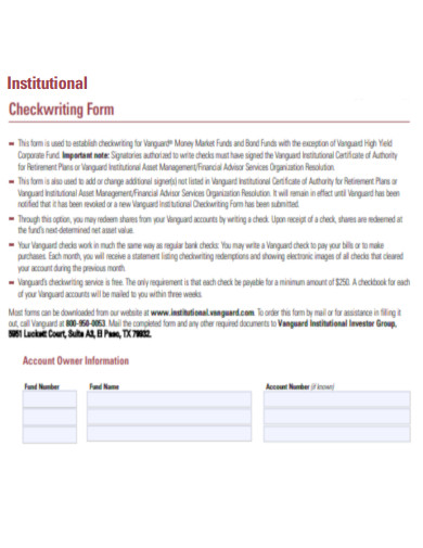 Institutional Check Writing Form