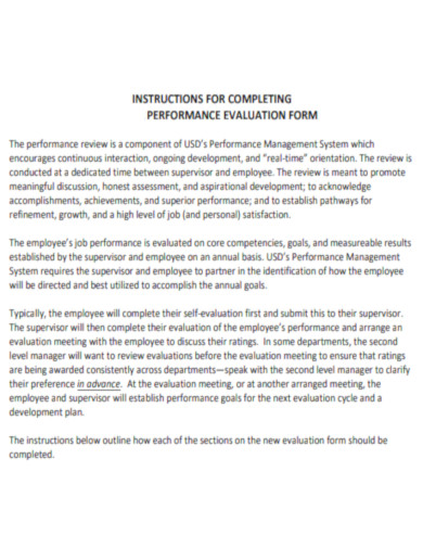 Instructions for Completing Performance Evaluation