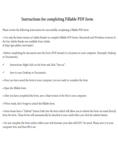 Instructions for completing a Fillable PDF form