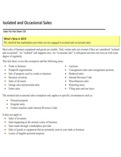 Isolated and Occasional Sales