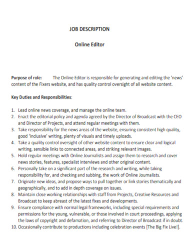Job Description Online Editor