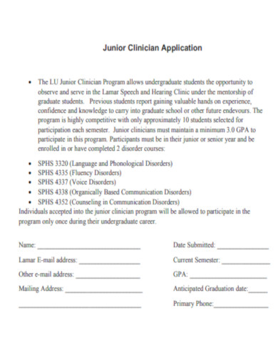 Junior Clinician Application