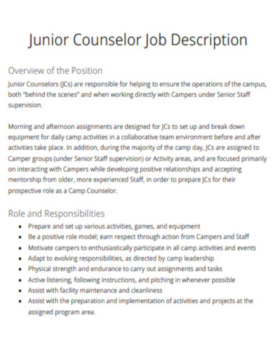 Junior Counselor Job Description