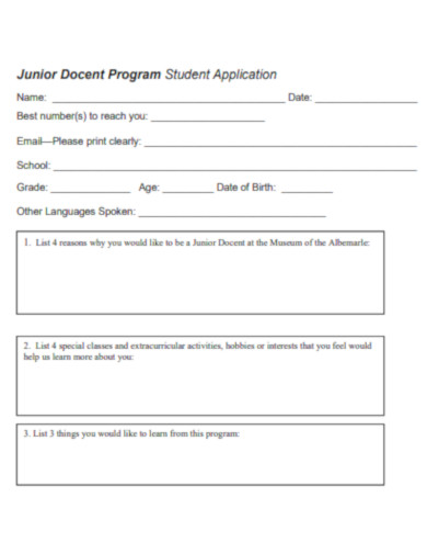 Junior Docent Program Student Application