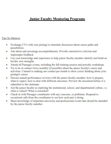 Junior Faculty Mentoring Programs
