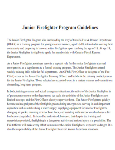 Junior Firefighter Program Guidelines