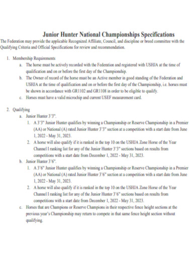 Junior Hunter National Championships Specifications