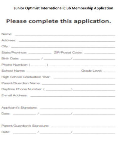 Junior Optimist International Club Membership Application