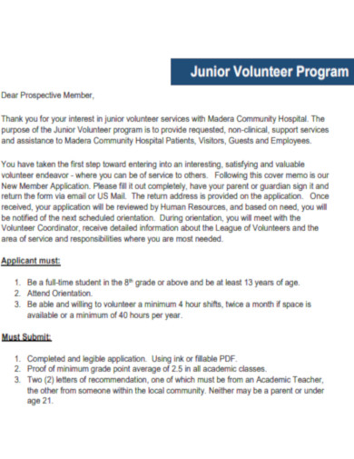 Junior Volunteer Program