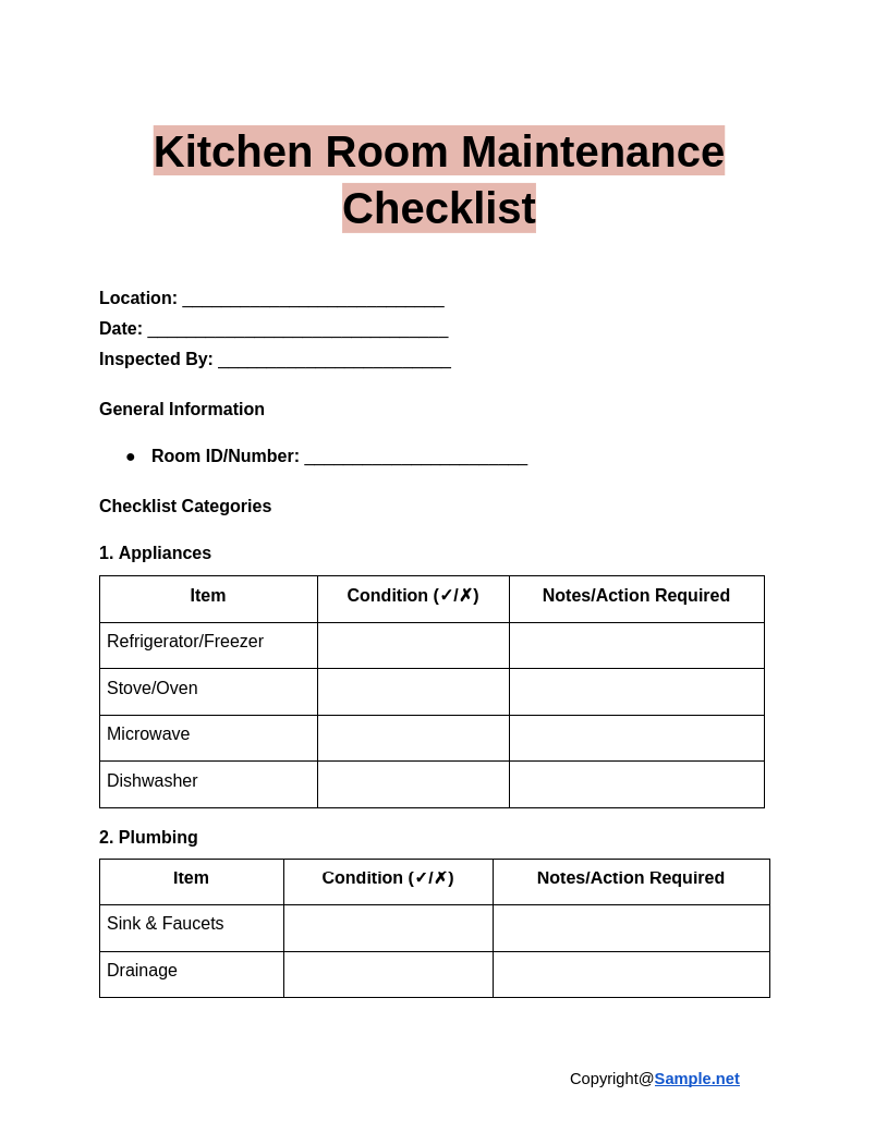 Kitchen Room Maintenance Checklist Google Docs 01 09 2025 11 01 AM