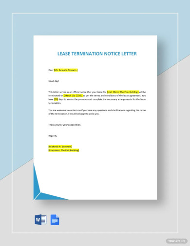 Lease Termination Notice Letter Template