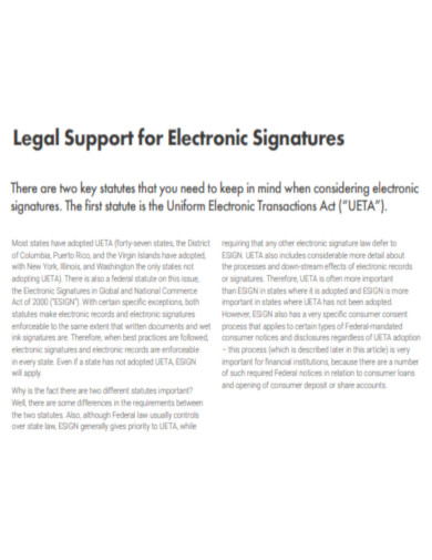 Legal Support for Electronic Signatures