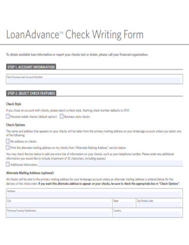 LoanAdvance Check Writing Form