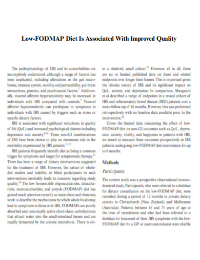 Low FODMAP Diet Is Associated With Improved Quality
