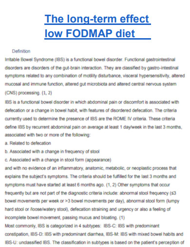 Low FODMAPs diet Long term Effect