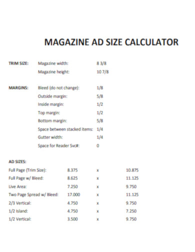 Magazine AD Size Calculator