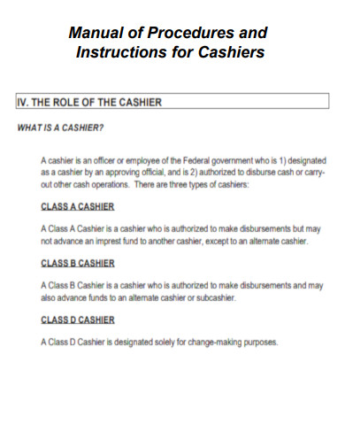 Manual of Procedures Cashier Check 