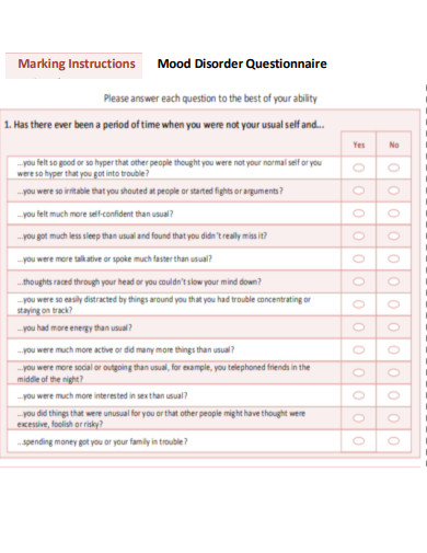 Marking Instructions Mood Disorder Questionnaire