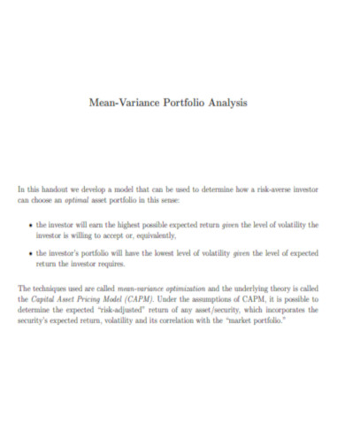 Mean Variance Portfolio Analysis