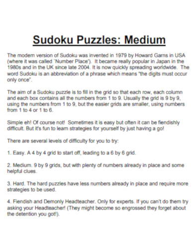 Medium Sudoku Puzzles