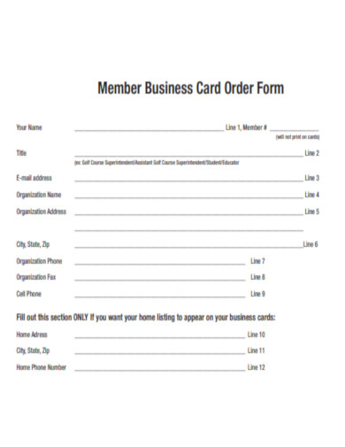 Member Business Card Order Form