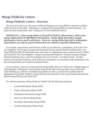 Merge Fields for Letters