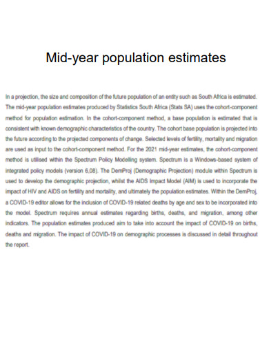 Mid year population estimates