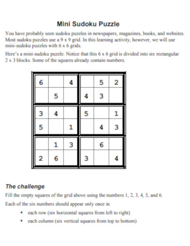 Mini Sudoku Puzzle
