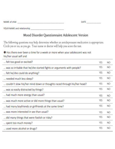 Mood Disorder Questionnaire Adolescent Version