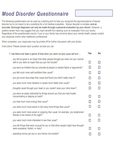 Mood Disorder Questionnaire Bipolar Disorder