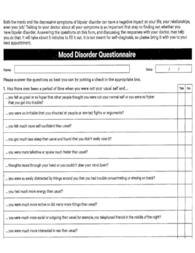 Mood Disorder Questionnaire Discussion