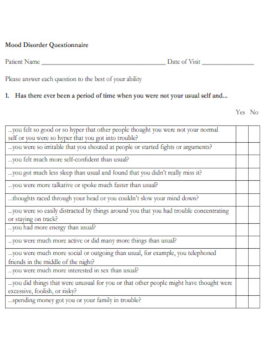 Mood Disorder Questionnaire Example
