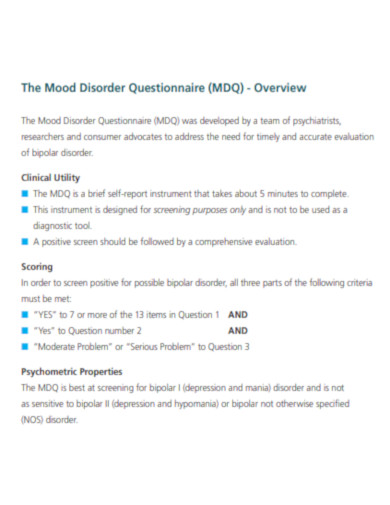 Mood Disorder Questionnaire Overview