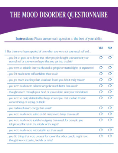Mood Disorder Questionnaire Scoring