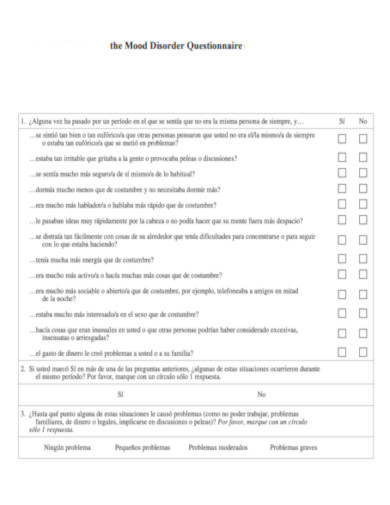 Mood Disorder Questionnaire Self Report Screening