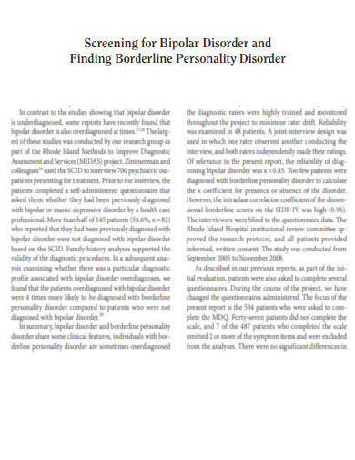 Mood Disorder Questionnaire for Personality Disorder