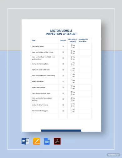 Motor Vehicle Inspection Checklist Template