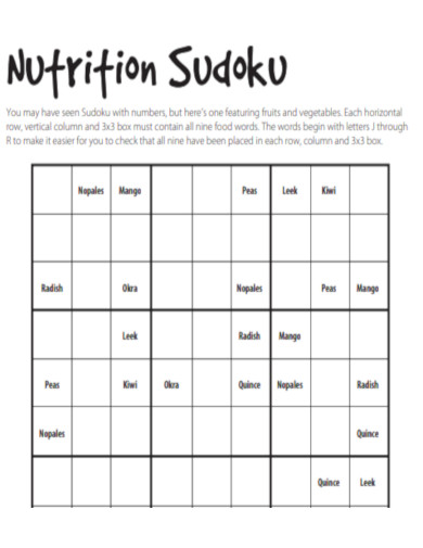 Nutrition Sudoku