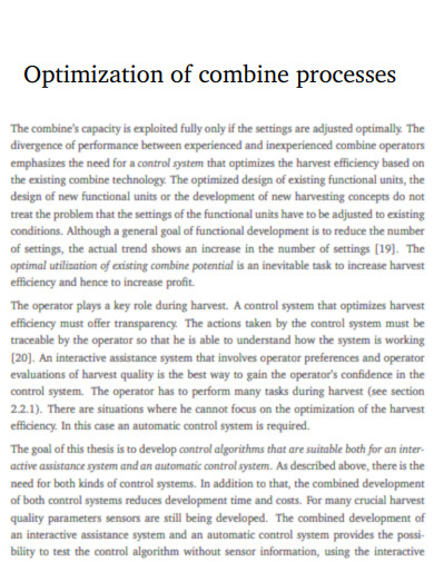Optimization of combine processes