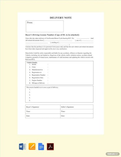Order Delivery Note Template