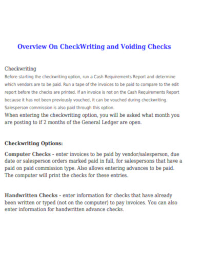 Overview On Check Writing