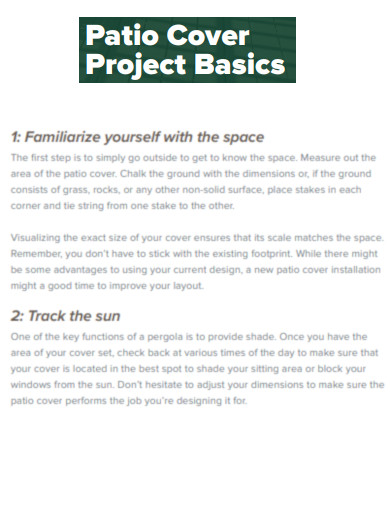 Patio Cover Plan Project Basics