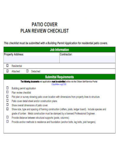 Patio Cover Plan Review Checklist