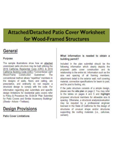 Patio Cover Worksheet