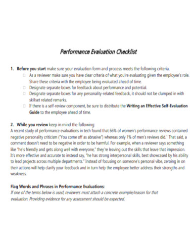Performance Evaluation Checklist