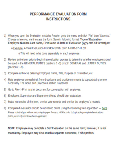 Performance Evaluation Form Instructions
