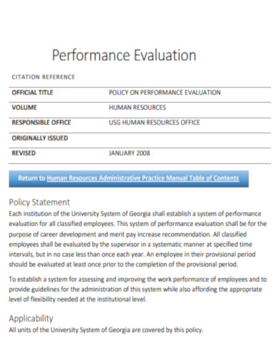Performance Evaluation Policy 