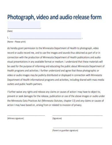 Photograph video and audio release PDF Fillable Form