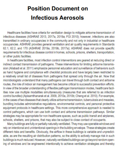 Position Document on Infectious Aerosols